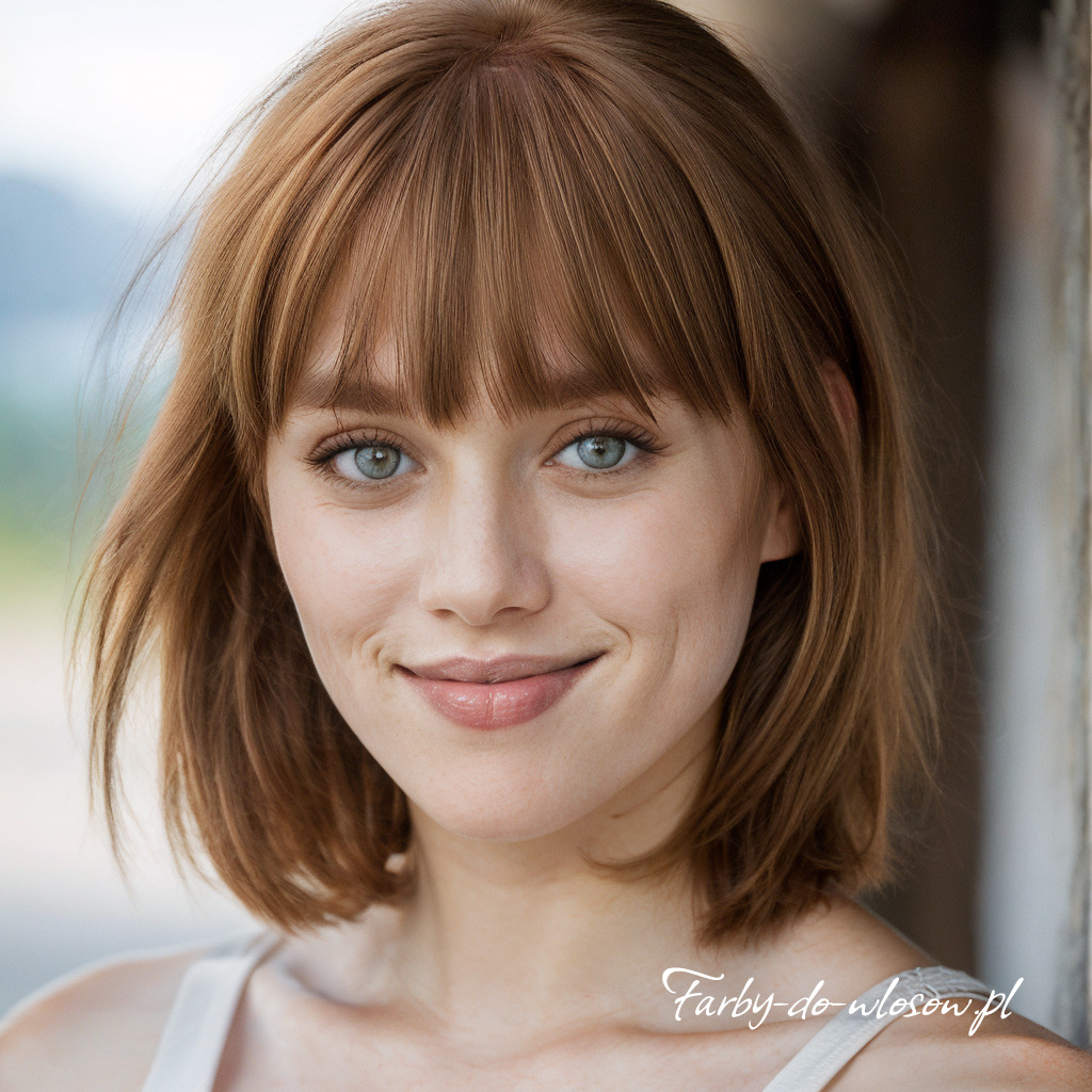 Jasno rudo brązowe włosy z grzywką na prosto