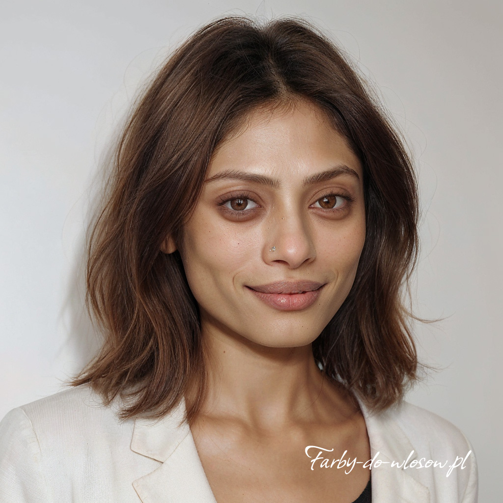 Przedziałek na środku kasztanowe włosy